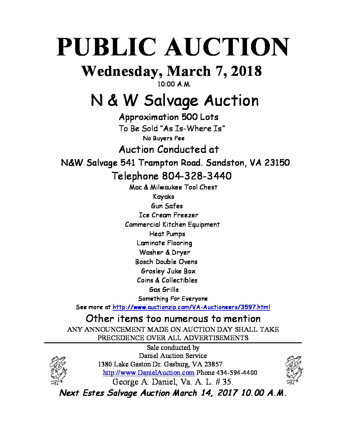 March 7 2018 N&W Salvage Auction