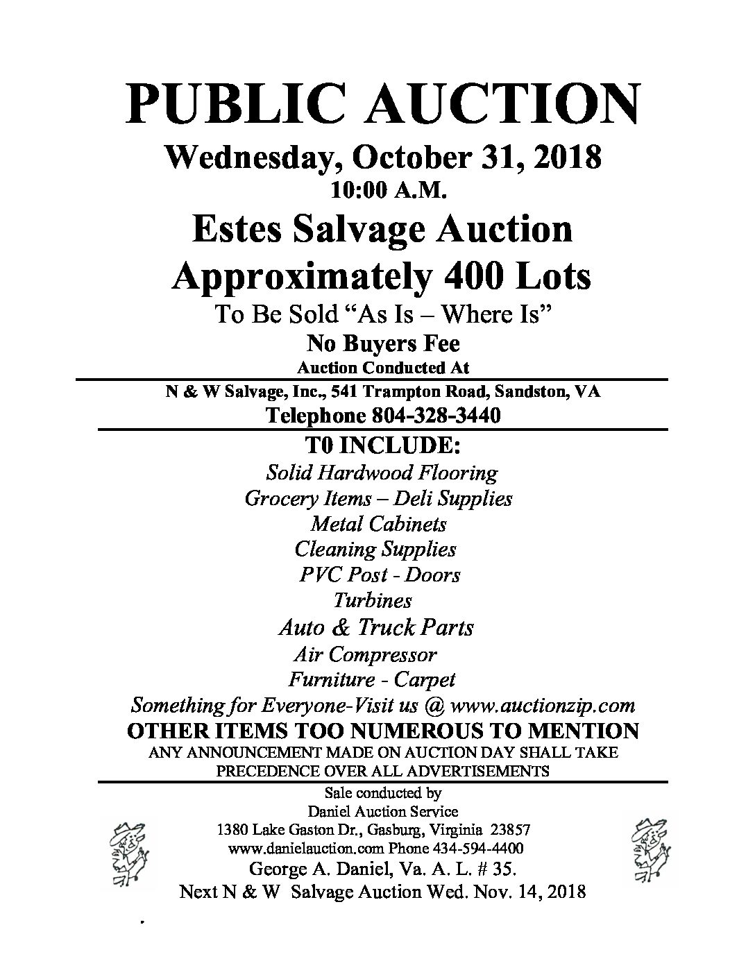 Wed Oct 31, 2018 Estes Salvage Auction