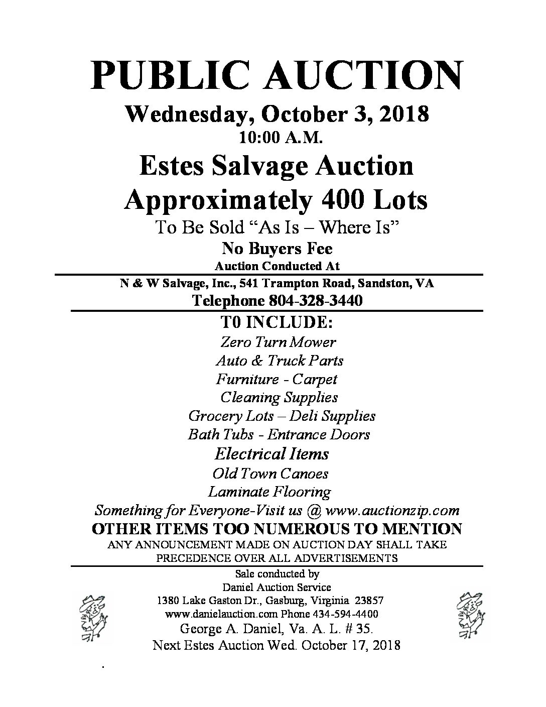 Wed Oct 3, 2018 Estes Salvage Auction