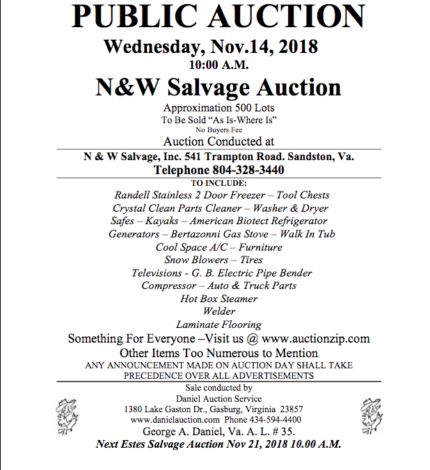 Wed Nov 14, 2018 N&W Salvage Auction