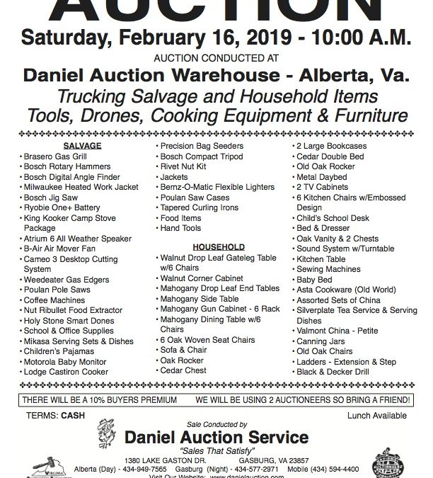 Sat Feb 16, 2019 Estate & Salvage Auction