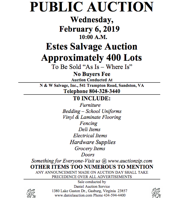 Wed Feb 6, 2019 Estes Salvage Auction
