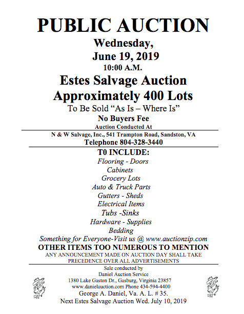 Wed June 19 2019 Estes Salvage Auction