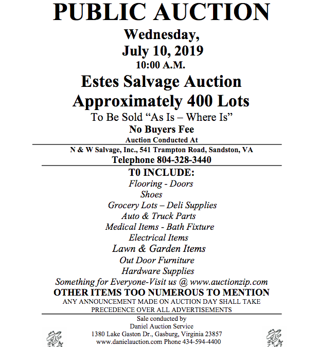 Wed July 10 2019 Estes Salvage Auction