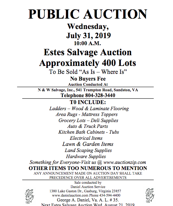 Wed July 31 2019 Estes Salvage Auction