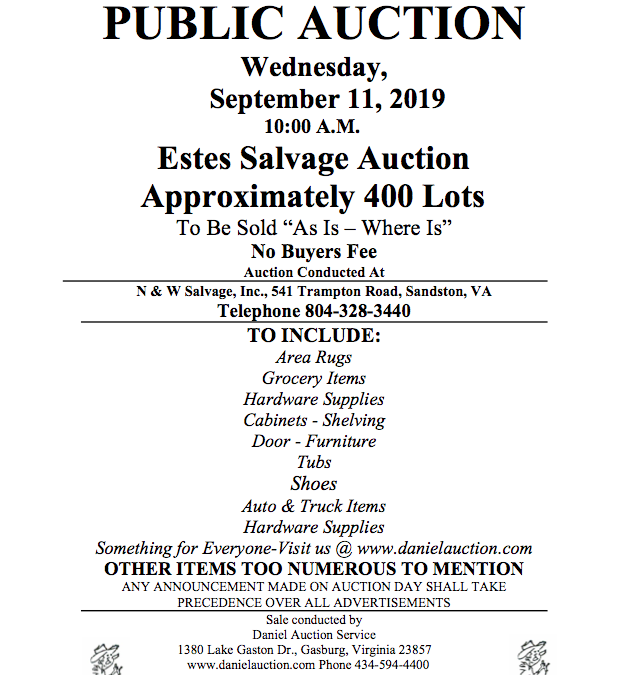 Wed September 11 2019 Estes Salvage Auction