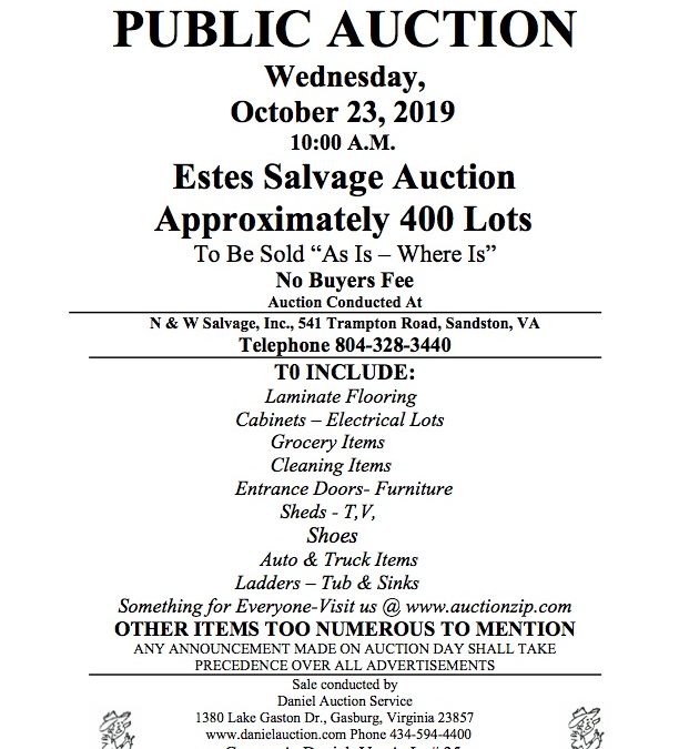 Wed October 23 2019 Estes Salvage Auction
