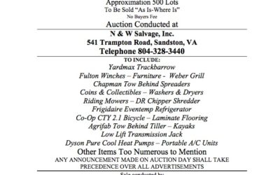 Wed September 9 2020 N&W Salvage Auction