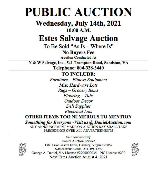 Wed July 14, 2021 | Estes Salvage Auction