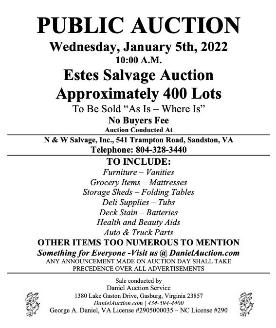 Wed. January 5, 2022 | Estes Salvage Auction