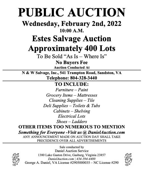 Wed. February 2, 2022 | Estes Salvage Auction