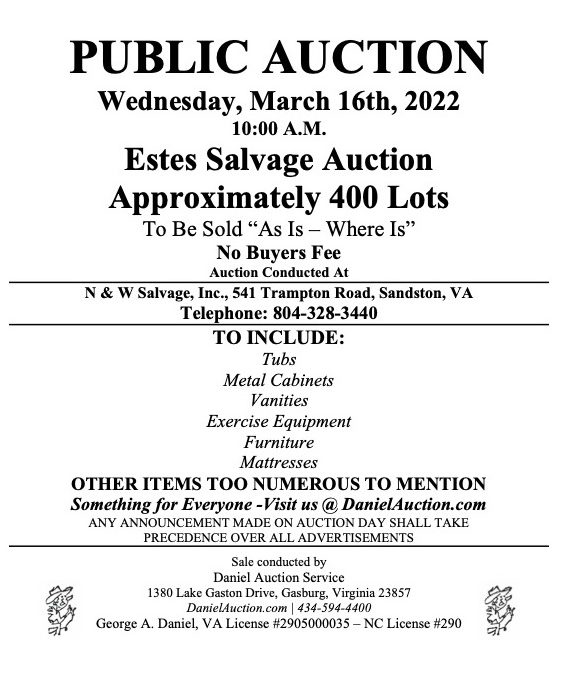 Wed. March 16, 2022 | Estes Salvage Auction