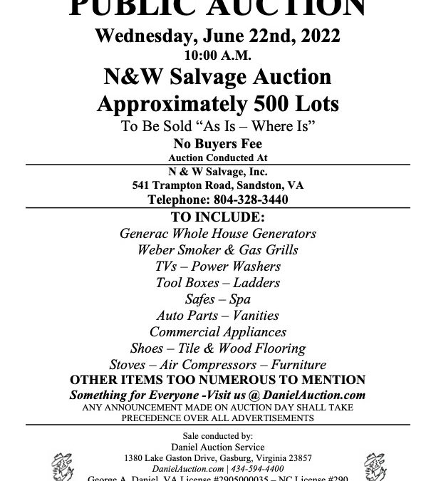 Wed. June 22, 2022 | N&W Salvage Auction   
