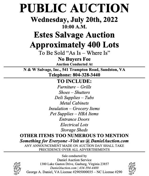  Wed. July 20, 2022 | Estes Salvage Auction   