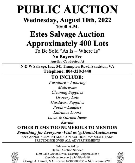   Wed. August 10, 2022 | Estes Salvage Auction   