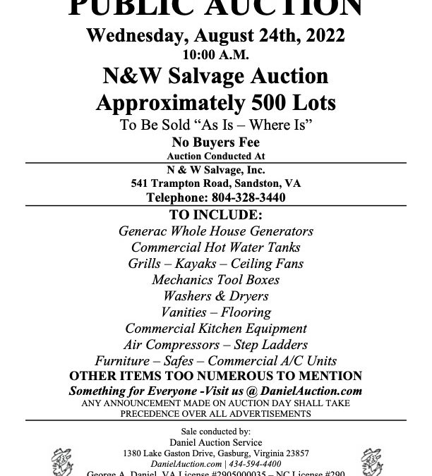 Wed. August 24, 2022 | N&W Salvage Auction   