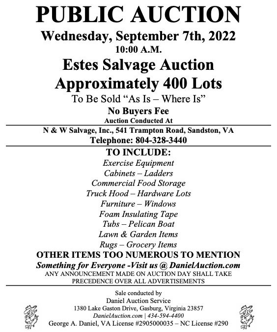 Wed. September 7, 2022 | Estes Salvage Auction    