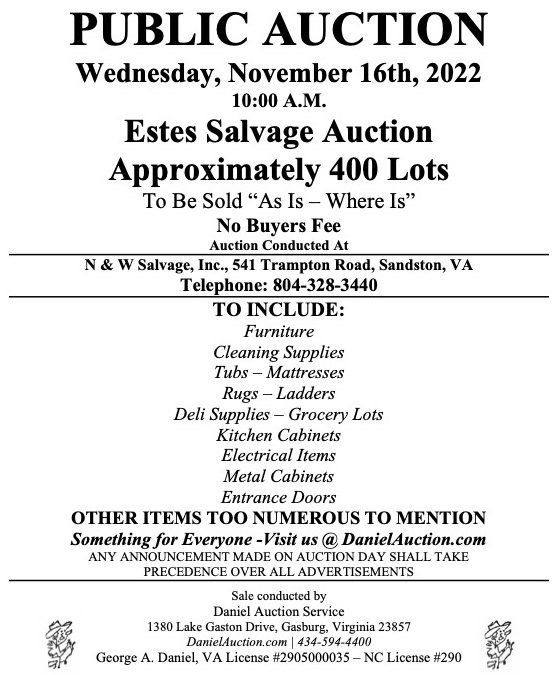 Wed. November 16, 2022 | Estes Salvage Auction     