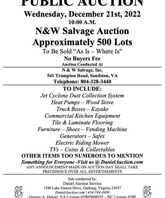 Wed. December 21, 2022 | N&W Salvage Auction     