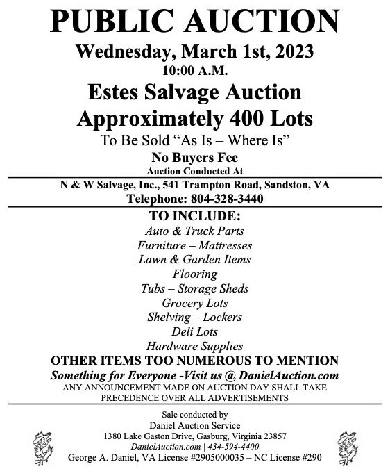 Wed. March 1, 2023 | Estes Salvage Auction      