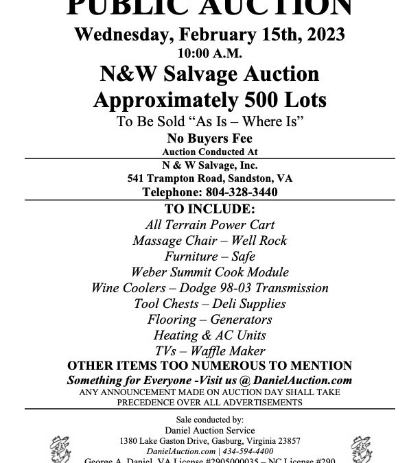 Wed. February 15, 2023 | N&W Salvage Auction     