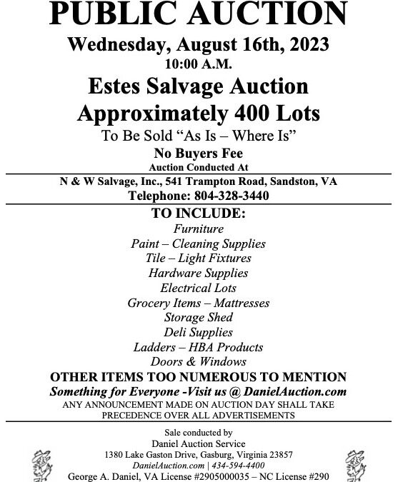 Wed. August 16, 2023 | Estes Express Lines Auction     