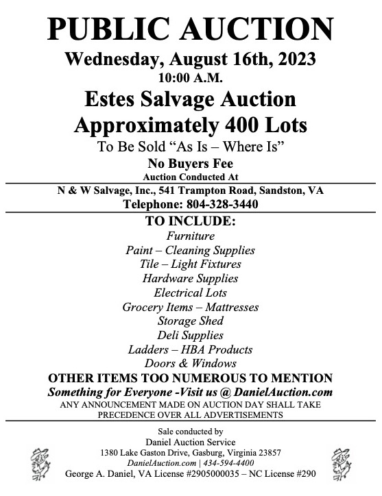 Daniel Auction Service | Estes Auction 8.16.23
