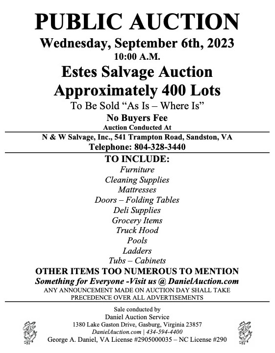 Daniel Auction Service | Estes Auction 9.6.23