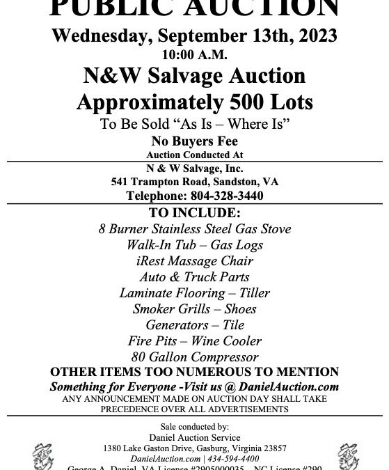 Wed. September 13, 2023 | N&W Salvage Auction