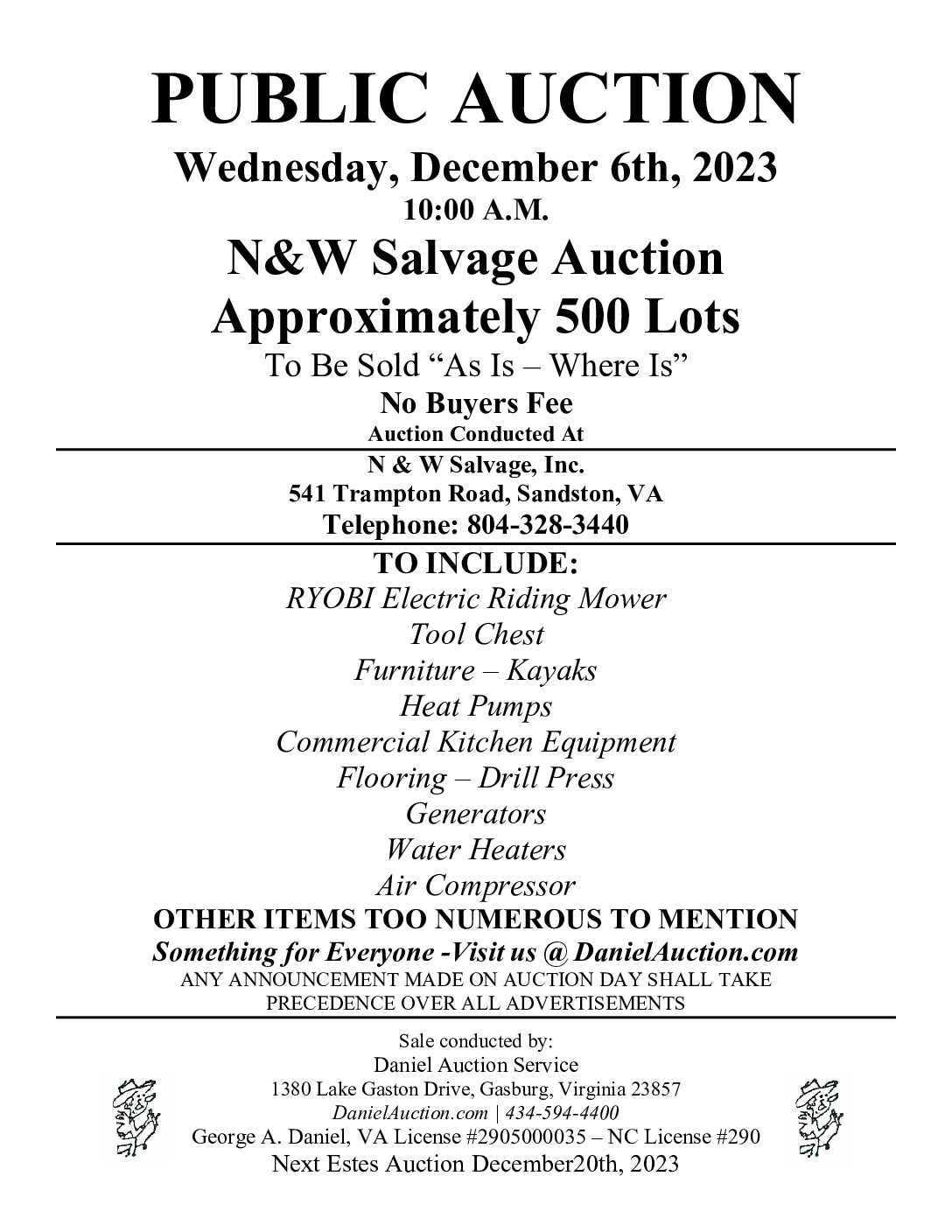 Wed. December 6, 2023 | N&W Salvage Auction