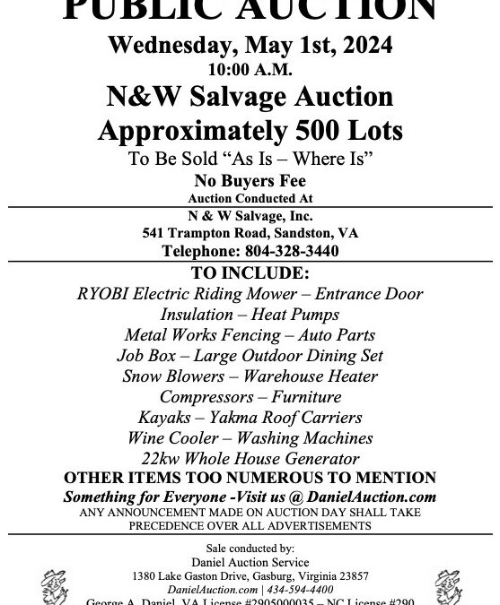 Wed. May 1, 2024 | N&W Salvage Auction